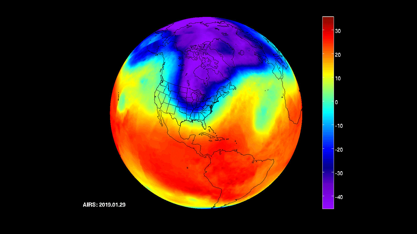 NASA's AIRS Captures Polar Vortex Moving in Over US